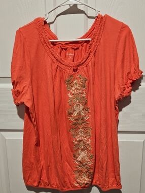 croft & barrow  Short-Sleeve Scoop Neck Top with Embroidered Panel